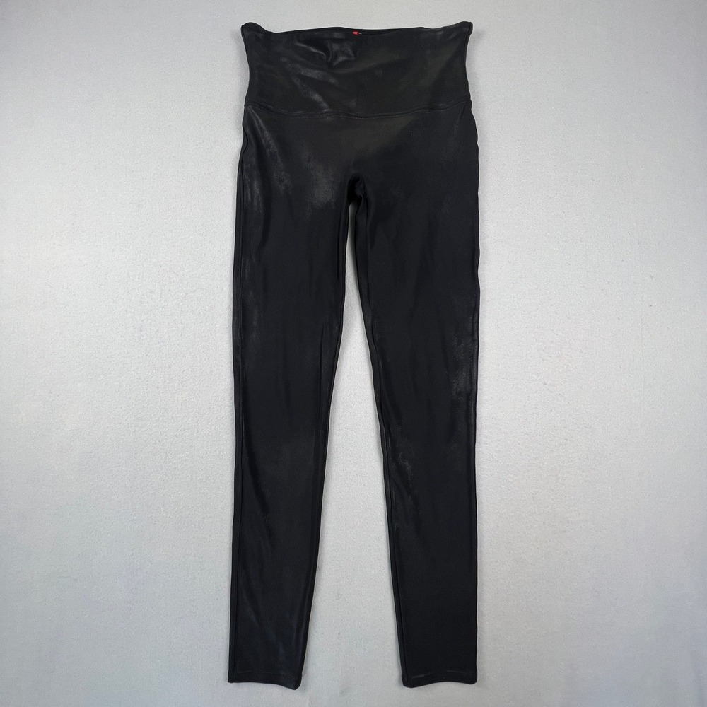 Spanx Faux‎ Leather Leggings Womens L Black High Waisted Shaping 2437 Slimming